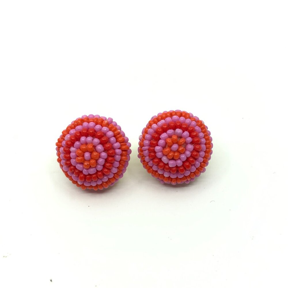 J Crew Beaded earrings PINK RED ORANGE round earrings on post